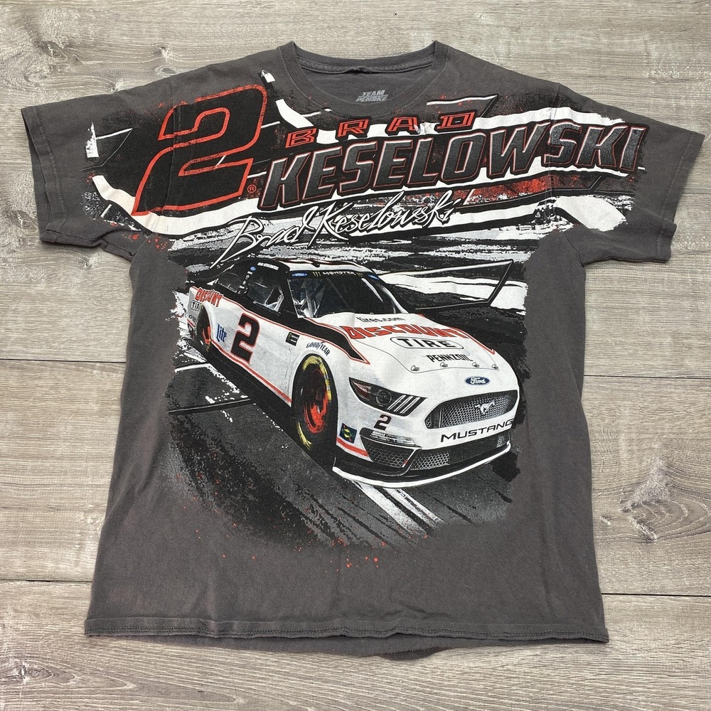 Brad Keselowski‎ Shirt Mens Medium Gray NASCAR Racing Team Penske Graphic Tee